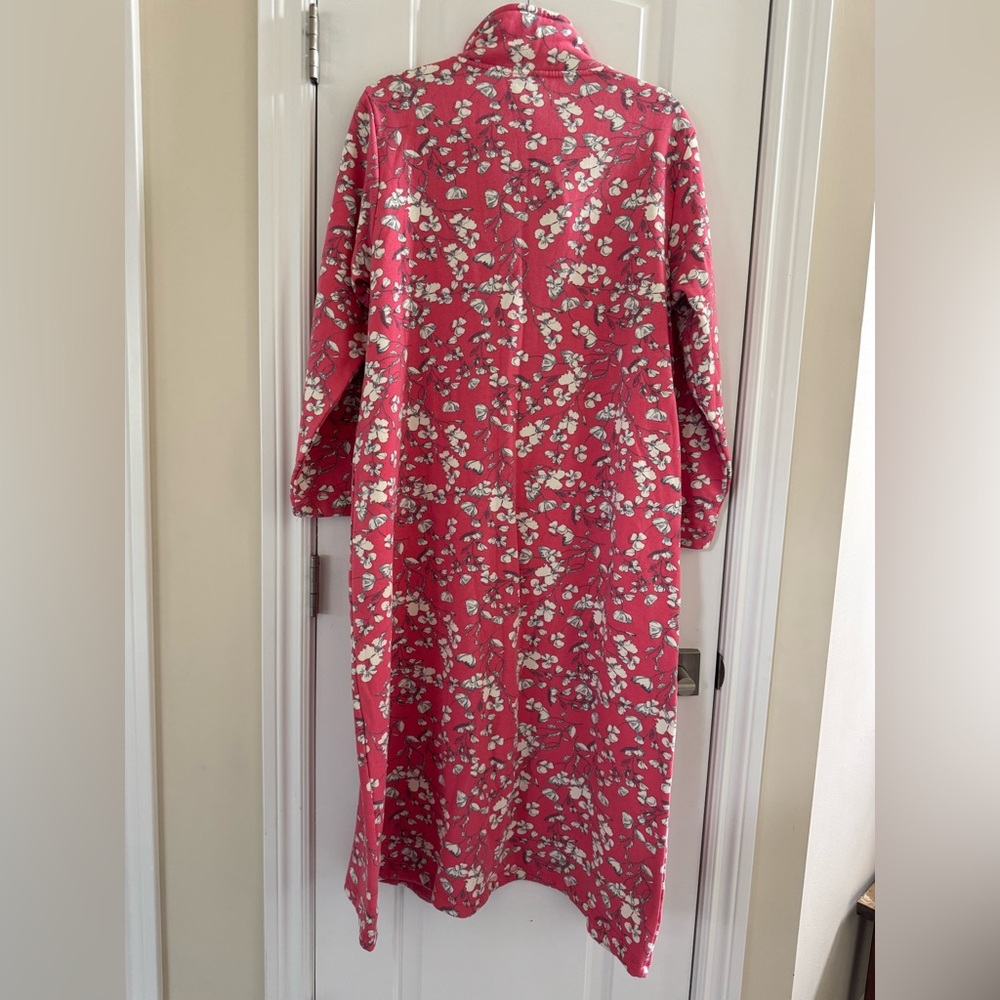 Vtg Long Full Zip Floral Candy Pink Robe M Lounger Housecoat Mumu Retro Granny - Picture 4 of 11